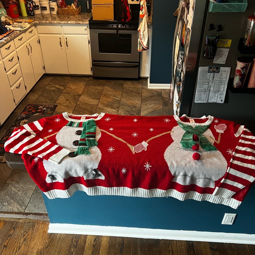 Large/XL Double Snowman and Snowoman Two Person Christmas Sweater